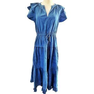 Pinch Blue Boho Flutter Sleeve Tieted Maxi Dress Size Medium